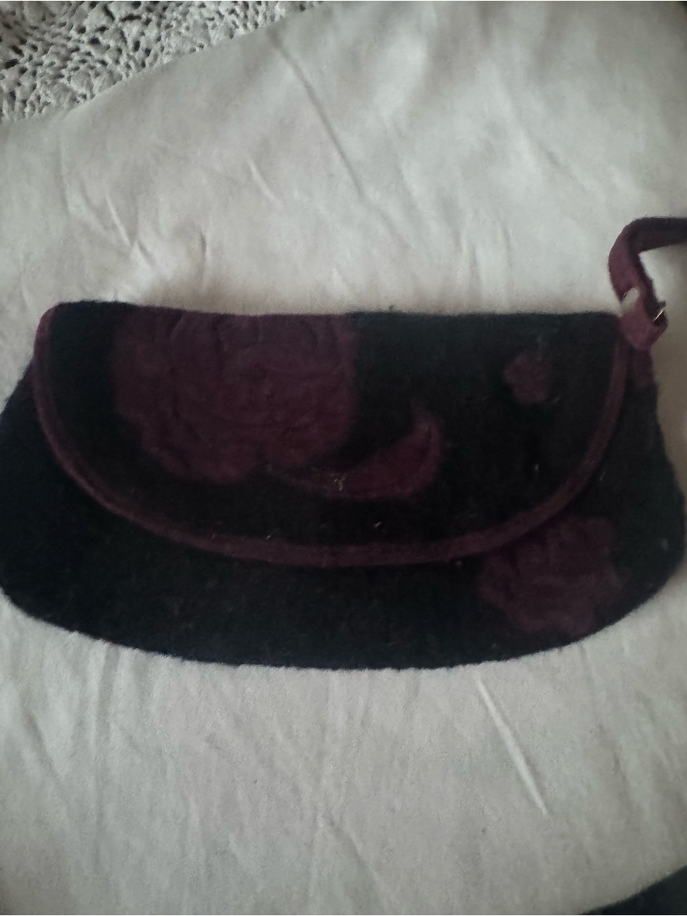 Felted Women's Black & Deep Plum Floral Clutch
